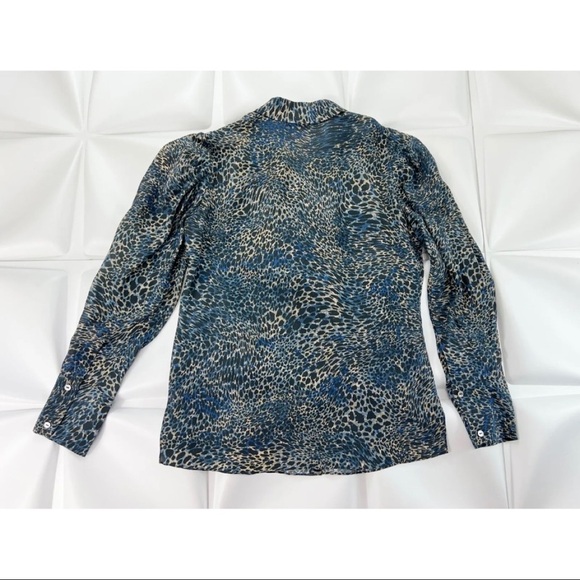 Kobi Halpertin Womens Sz XS 100% Silk Blue Black Leopard Print Button Up Blouse - Picture 6 of 9